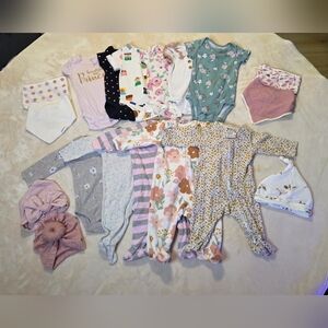 Baby Girl Boho Floral 0–3 Months Clothing Bundle 16-Piece Lot